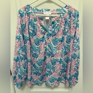 Stella Parker Women’s XL, Floral Print Blouse, Long Sleeve, Elastic sleeve